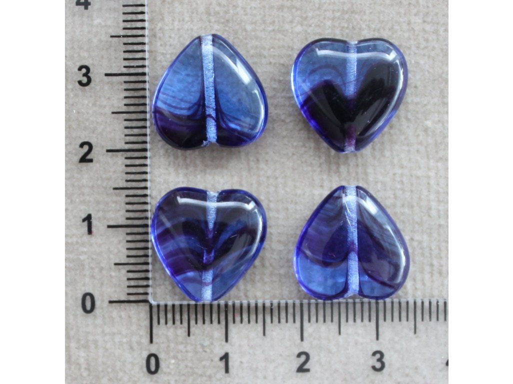 Srdce 15x16 mm, modro-fialové sklo srdce