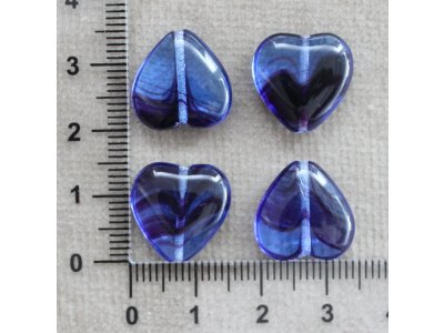 Srdce 15x16 mm, modro-fialové sklo srdce