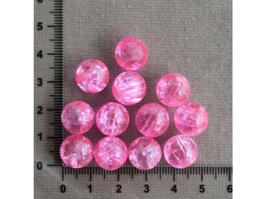 Růžové - 12 mm; praskací růžová kulička sklo 12 mm 1,5 mm