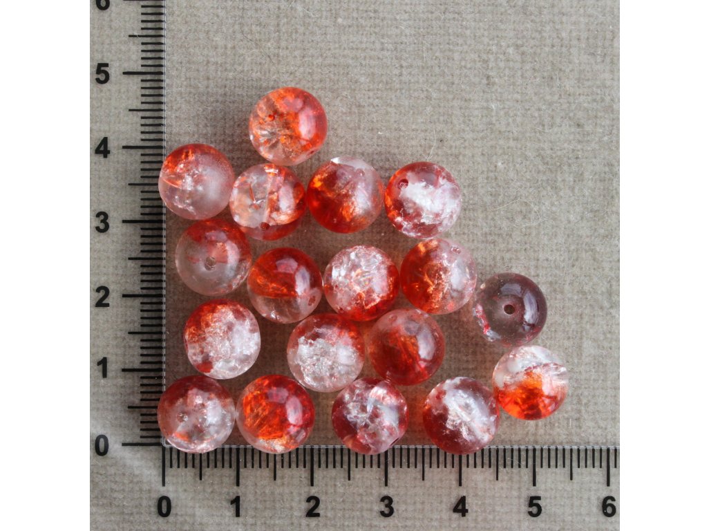 Červeno - čiré 10 mm, práskačky průhledné/červené kulička sklo 10 mm 1,3 mm