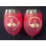 Ručně malovaná sklenice - růžová, ptáčci sklo 350 ml tyrkysová