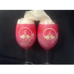 Ručně malovaná sklenice - růžová, ptáčci sklo 350 ml tyrkysová