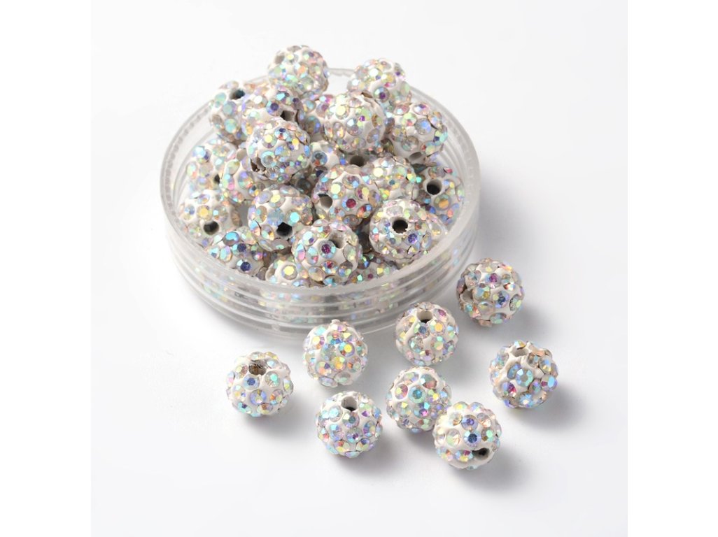 Shamballa 8 mm, více barev - bílá s AB efektem, navlékací