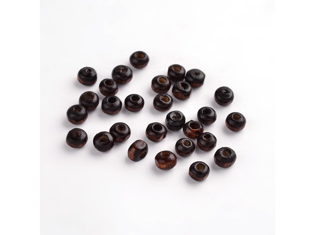 Dřevěné korálky 4x3 mm, více barev - hnědá