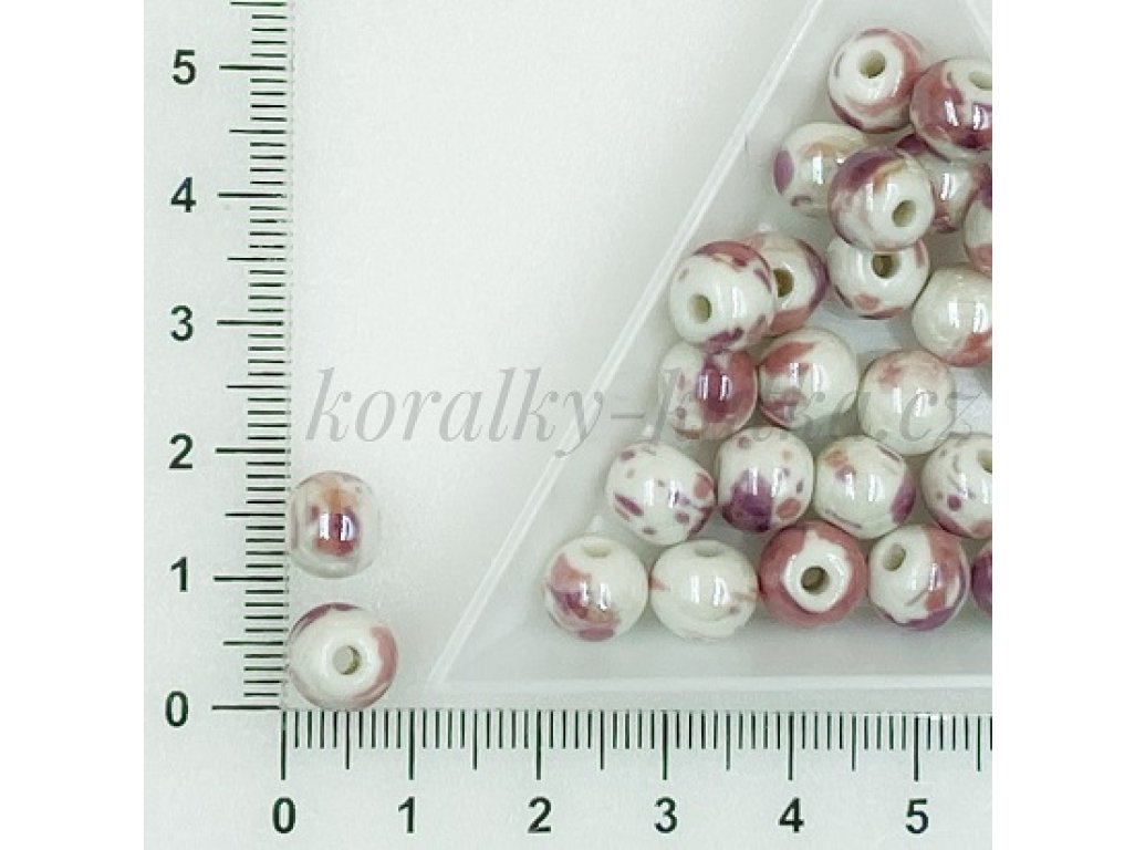 Vzorované porcelánové korálky - růžově perlová, 8 mm