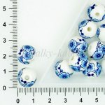 Vzorované porcelánové korálky - modré velké květy, 12 mm