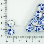 Vzorované porcelánové korálky - modré květy, 12 mm